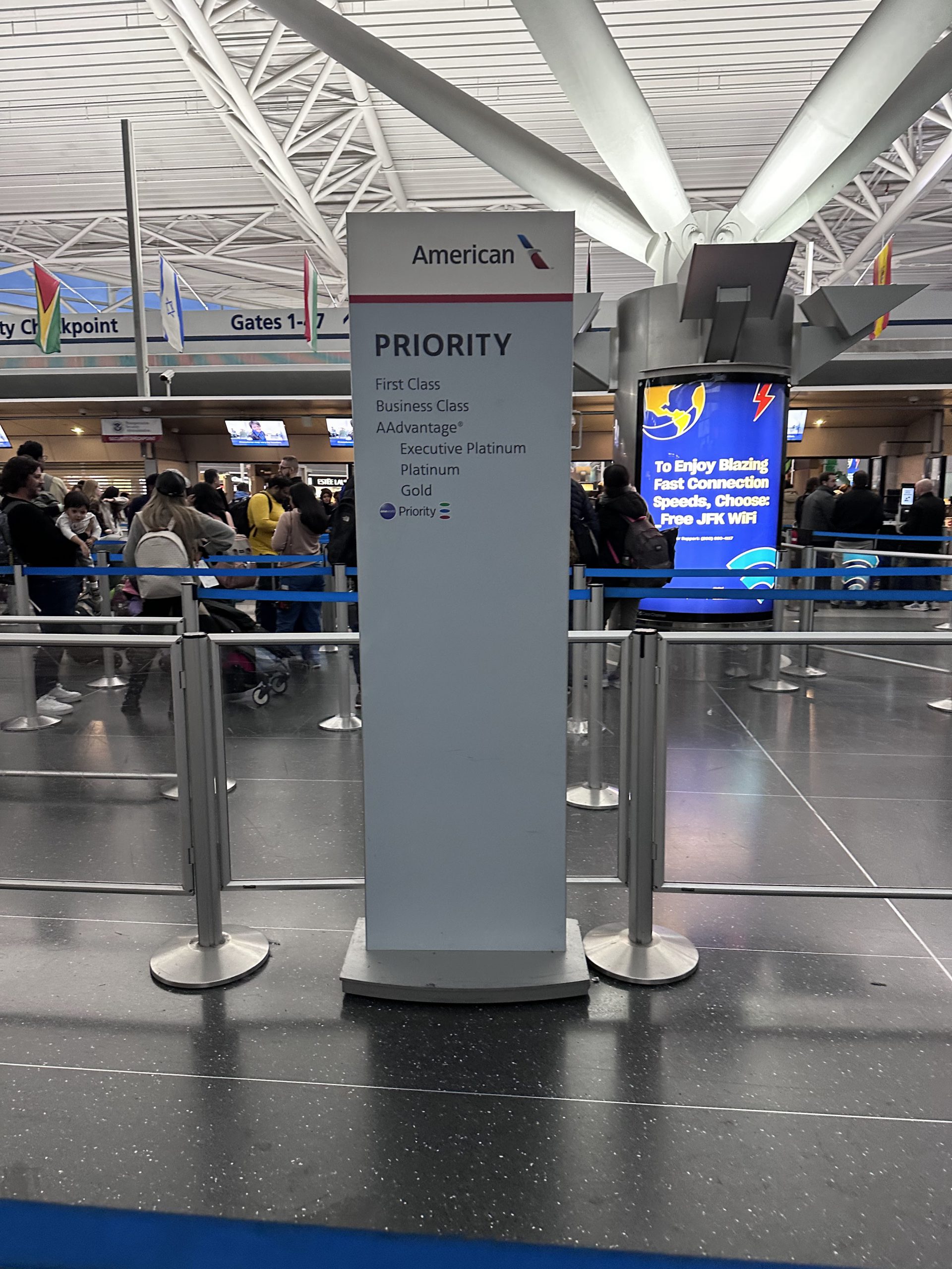 AA fast track lane at JFK terminal 8